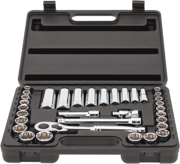 Deep Standard Socket Set: 34 Pc, 3/8